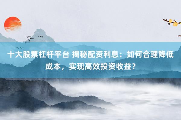 十大股票杠杆平台 揭秘配资利息：如何合理降低成本，实现高效投资收益？