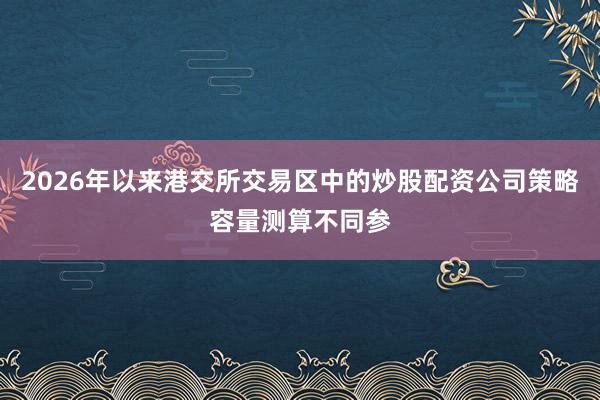 2026年以来港交所交易区中的炒股配资公司策略容量测算不同参